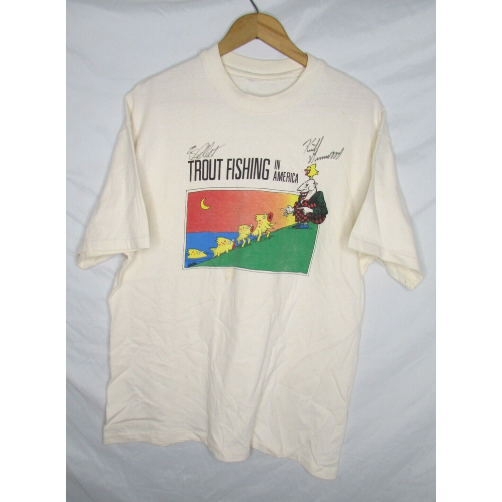 Trout Fishing in America T Shirt Signed Autographed Grimwood Idlet Sz M Vintage